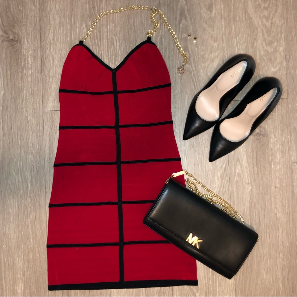 BeBe Red and Black Mini Bandage Dress